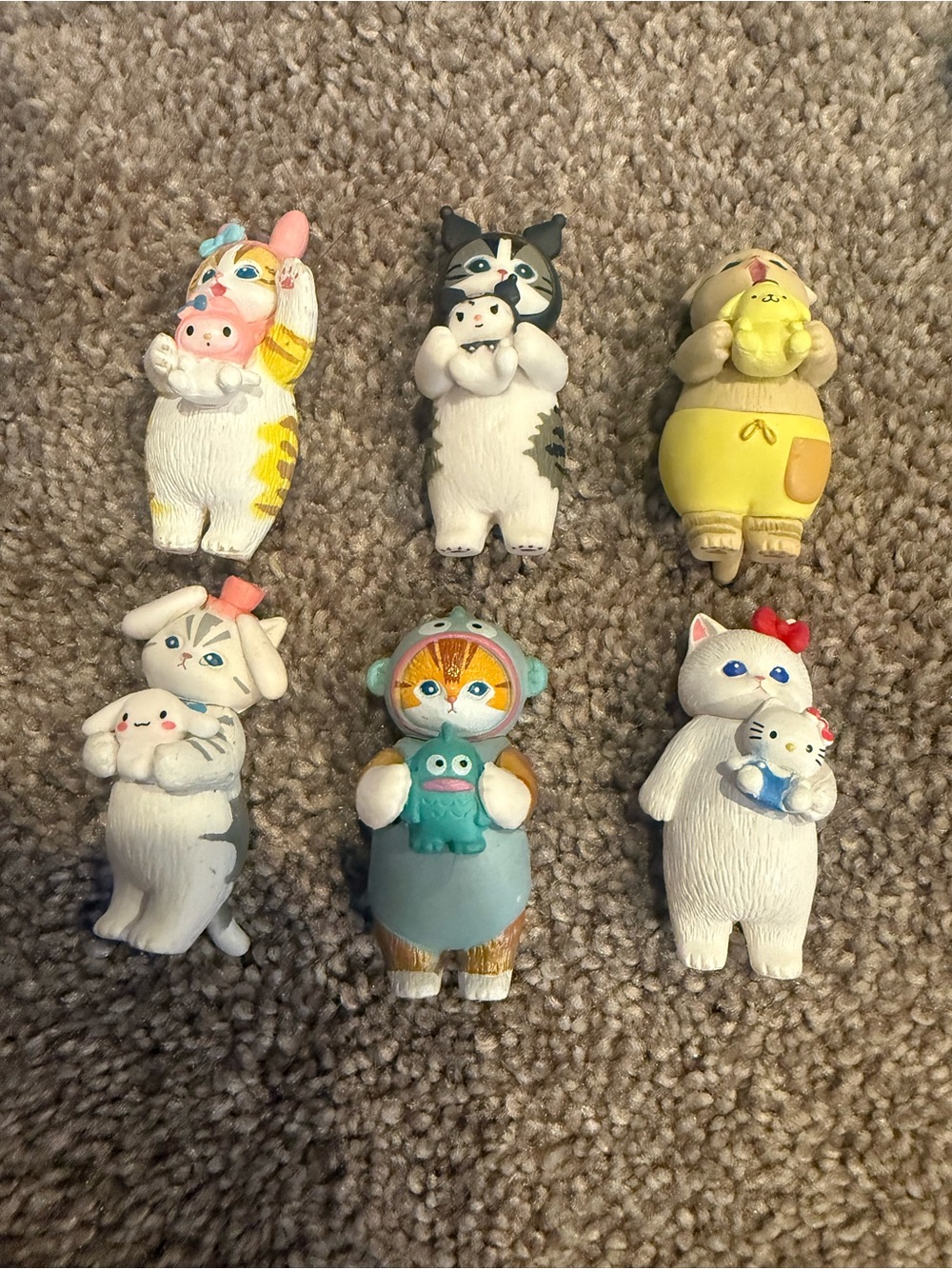 Cute Cat Figurine Toy Set - White & Yellow Cat Characters